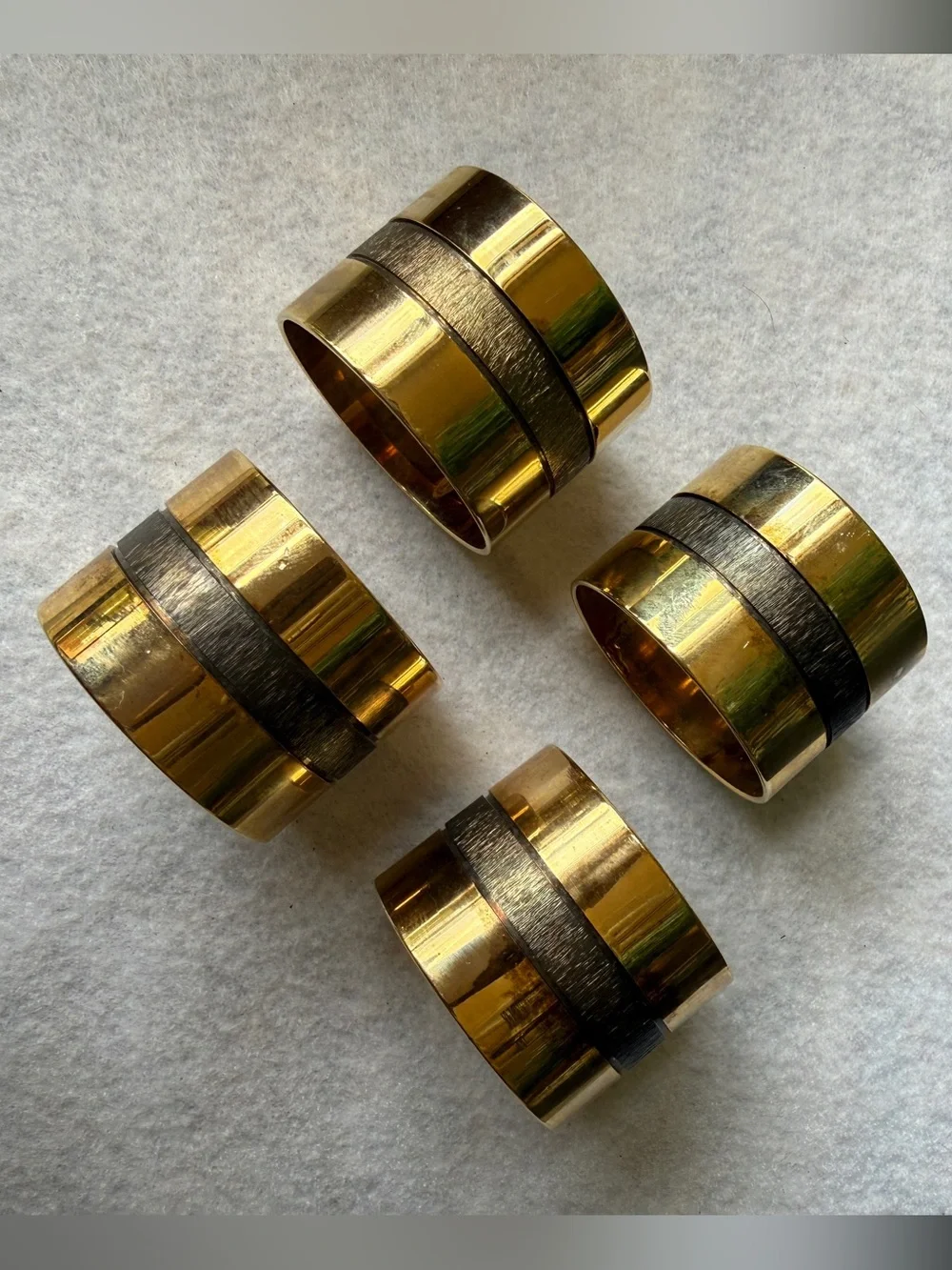 Brass Mixed Metal Napkin Rings Set Of 4 Made In Hong Kong Vintage Modernist